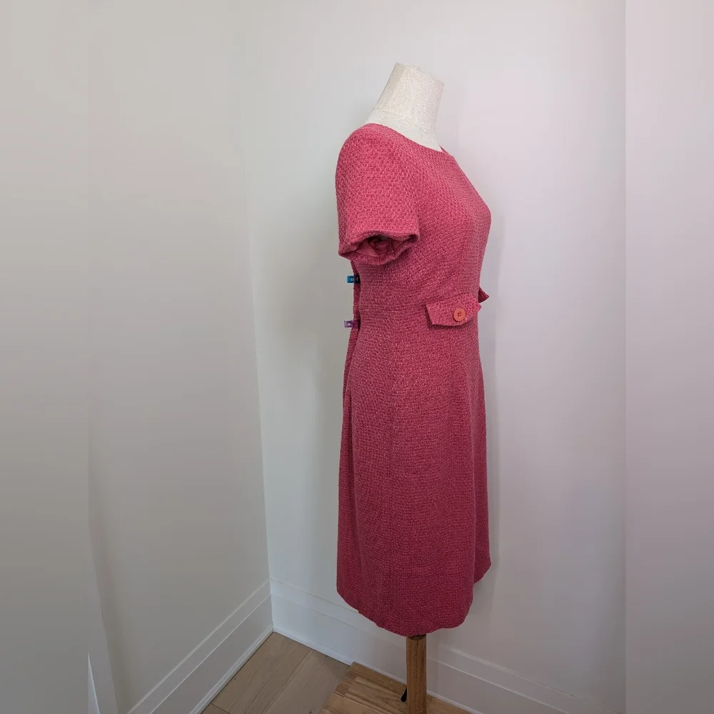Elegant Pink Tweed Short Sleeve Knee Length Dress - Picture 3 of 15